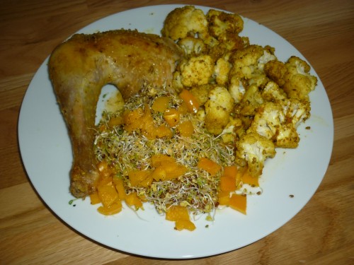 chou fleur à peine poêlé au curry, poivrons jaunes.JPG